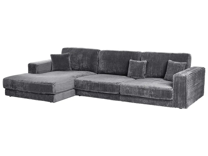 Corner Sofa 4 Seater Corduroy Dark Grey Right Hand Vardie