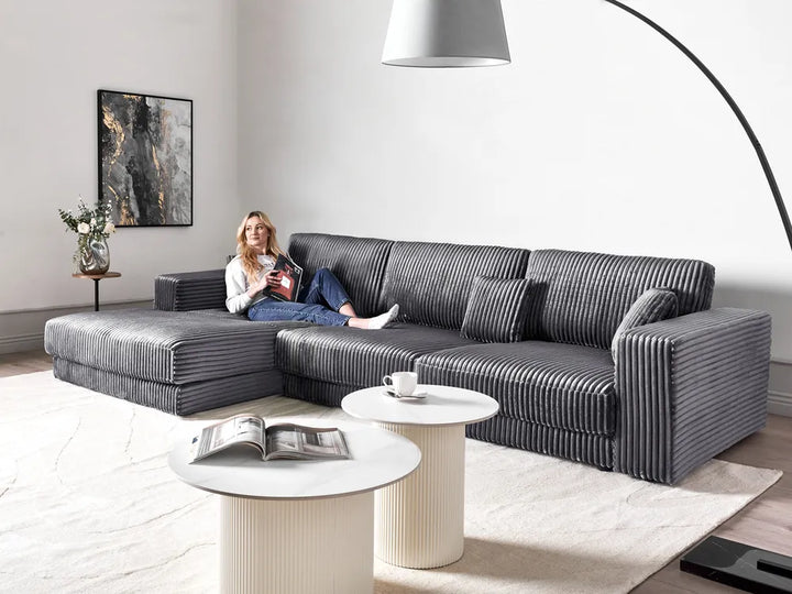 Corner Sofa 4 Seater Corduroy Dark Grey Right Hand Vardie