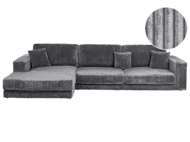 Corner Sofa 4 Seater Corduroy Dark Grey Right Hand Vardie