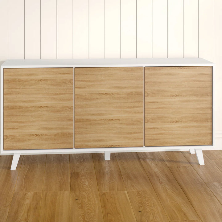 Sideboard 3 Doors White with Oak Effect Francky