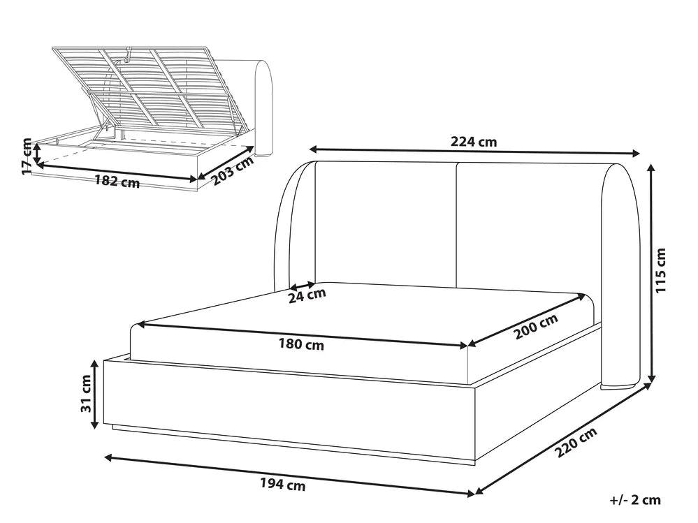 Ottoman Bed Fabric 180 x 200 cm (EU Super King) Off-White Allard