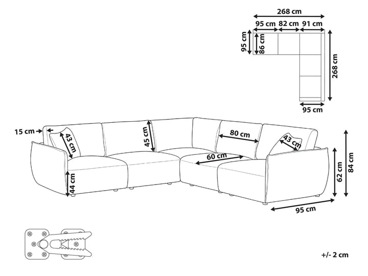 Modular Corner Sofa 5 Seater Beige Left Hand Leiani