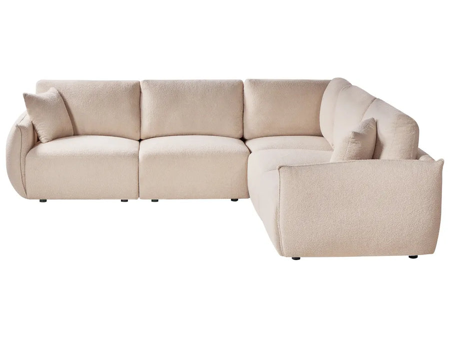Left-hand 5-seater modular corner sofa in beige bouclé
