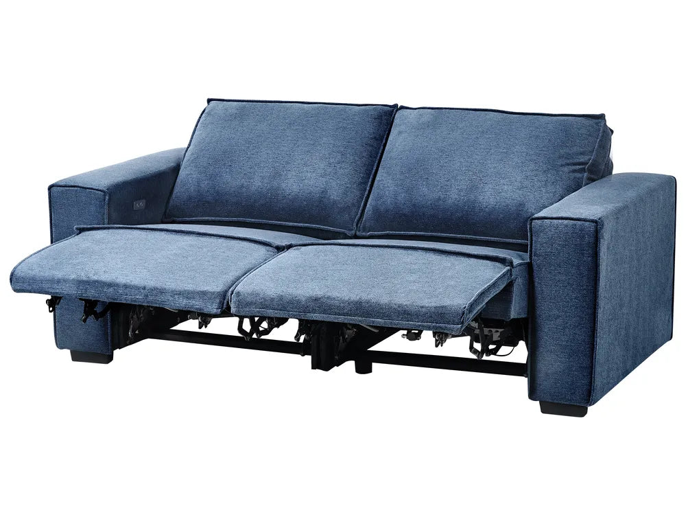 Electric Recliner Sofa 2 Seater Fabric Blue Hanscom
