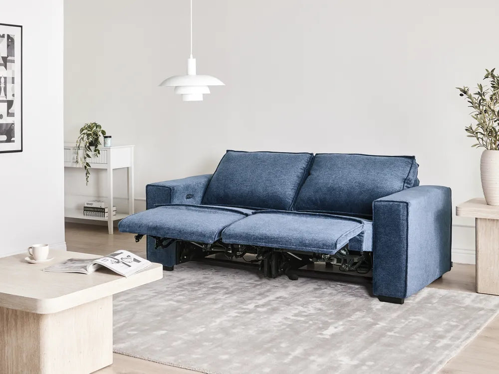 Electric Recliner Sofa 2 Seater Fabric Blue Hanscom