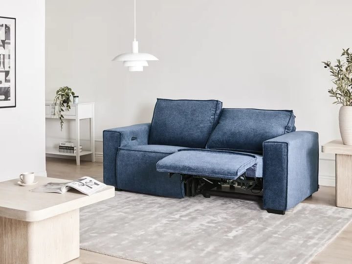 Electric Recliner Sofa 2 Seater Fabric Blue Hanscom