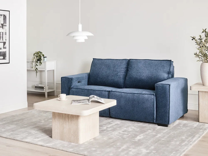 Electric Recliner Sofa 2 Seater Fabric Blue Hanscom
