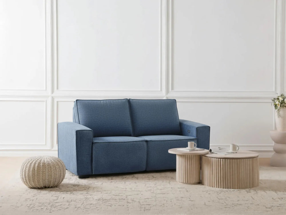modern blue fabric recliner sofa with adjustable footrest
