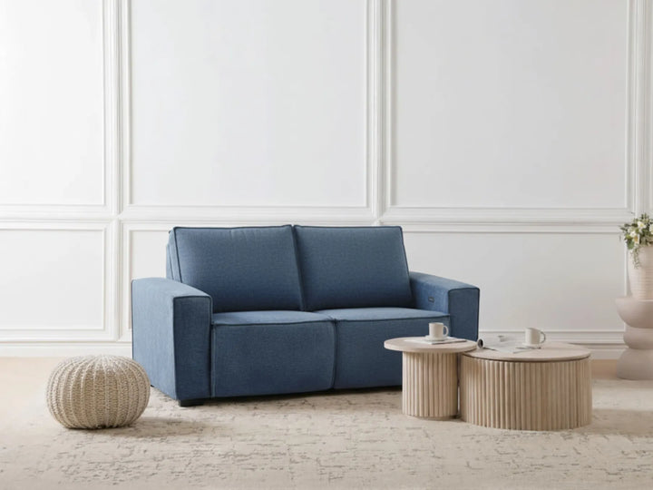 modern blue fabric recliner sofa with adjustable footrest