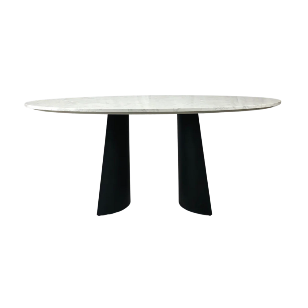 Rosemary Black Metal & White Marble Oval Dining Table