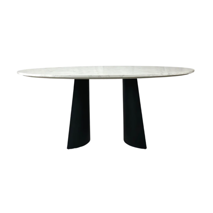 Rosemary Black Metal & White Marble Oval Dining Table