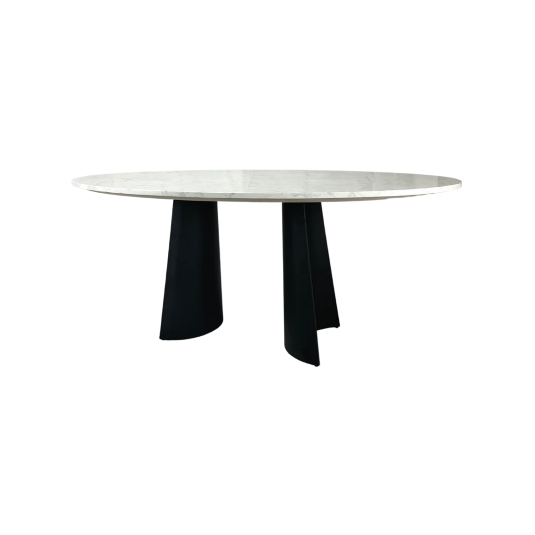 Rosemary Black Metal & White Marble Oval Dining Table