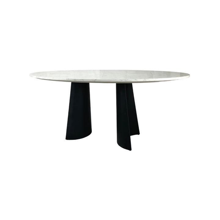 Rosemary Black Metal & White Marble Oval Dining Table