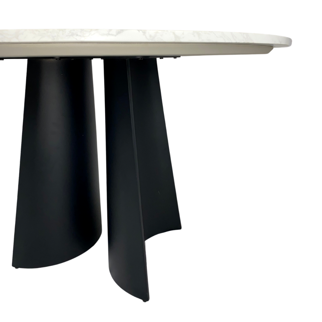 Rosemary Black Metal & White Marble Round Dining Table