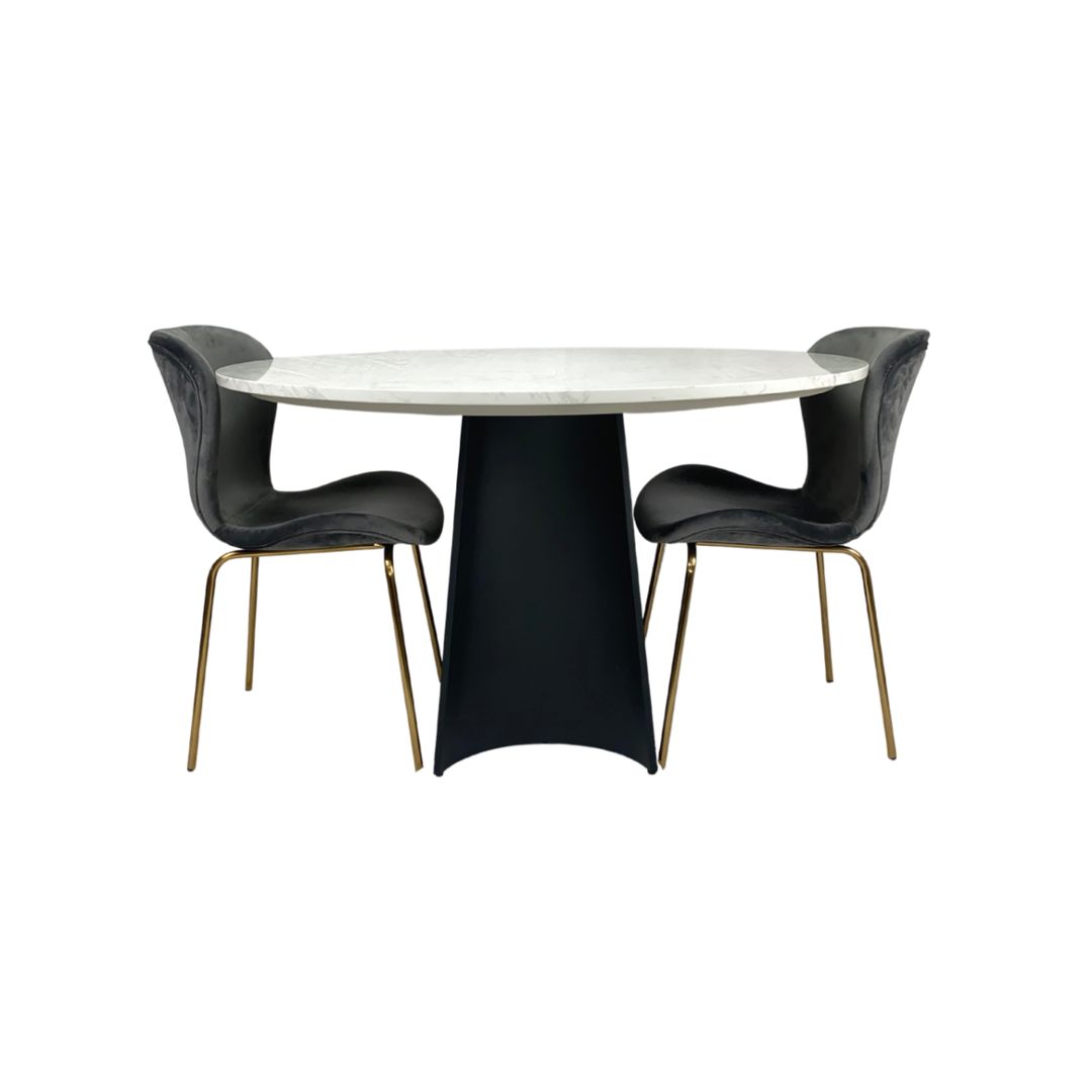 Rosemary Black Metal & White Marble Round Dining Table