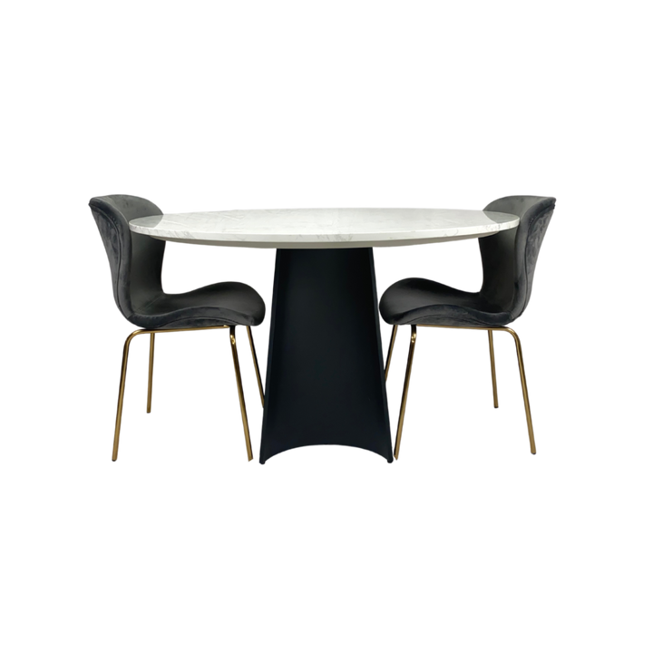 Rosemary Black Metal & White Marble Round Dining Table