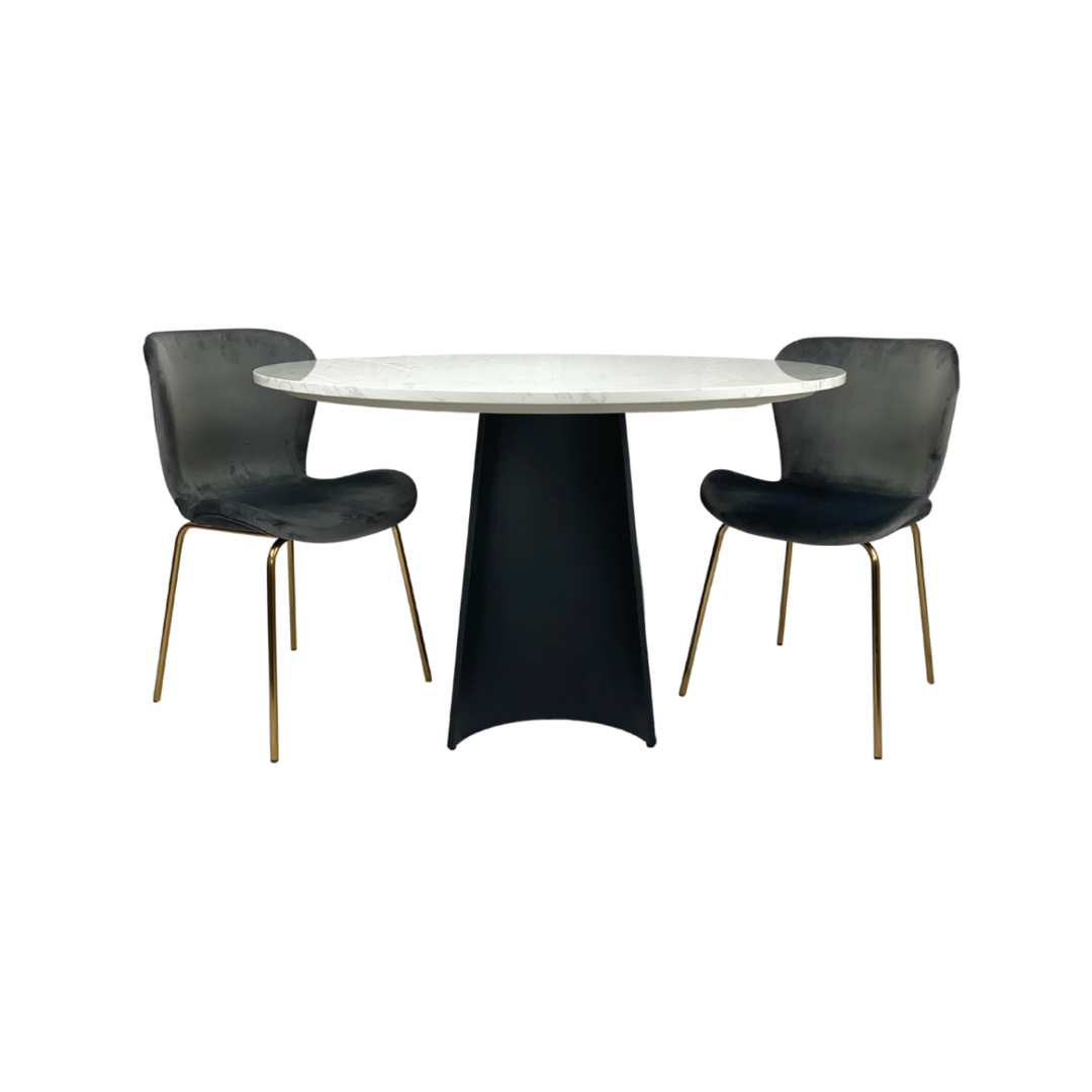 Rosemary Black Metal & White Marble Round Dining Table