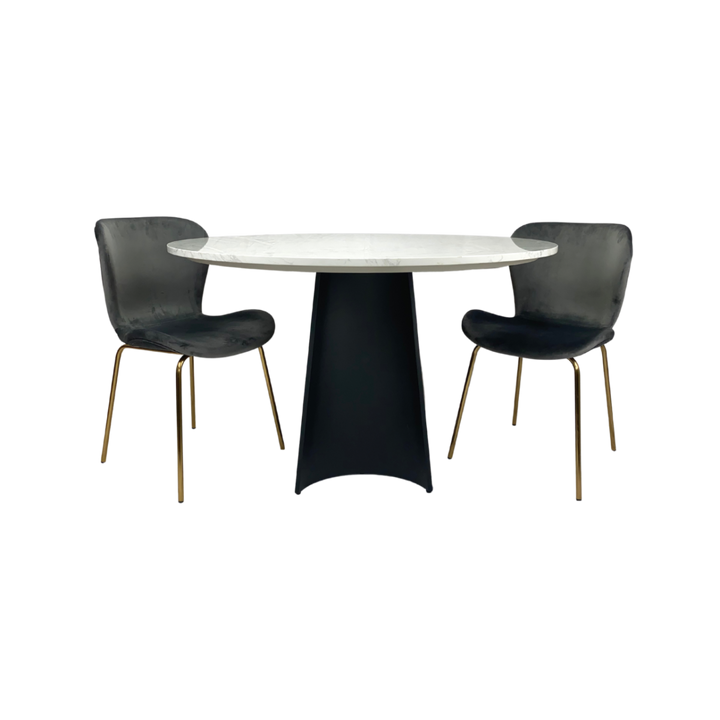 Rosemary Black Metal & White Marble Round Dining Table
