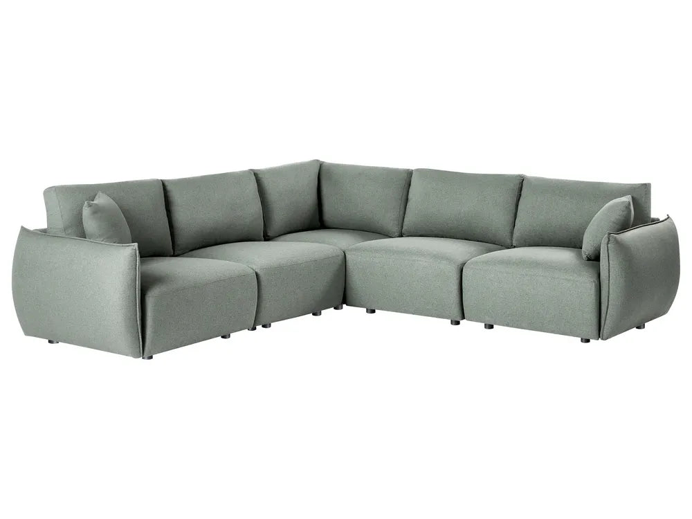 Modular Corner Sofa 5 Seater Fabric Green Right Hand Leiani