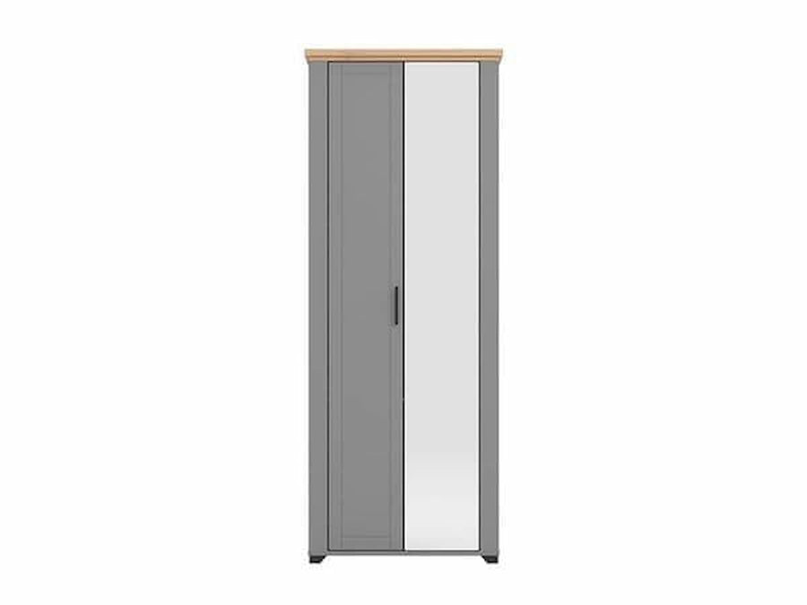 Gray wardrobe with a wooden top on a white background