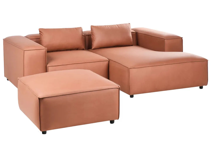 Modular Corner Sofa 3 Seater Faux Leather Golden Brown with Ottoman Left Hand Nova