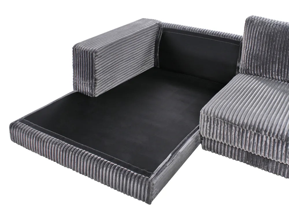 Corner Sofa 3 Seater Corduroy Dark Grey Right Hand Vardie