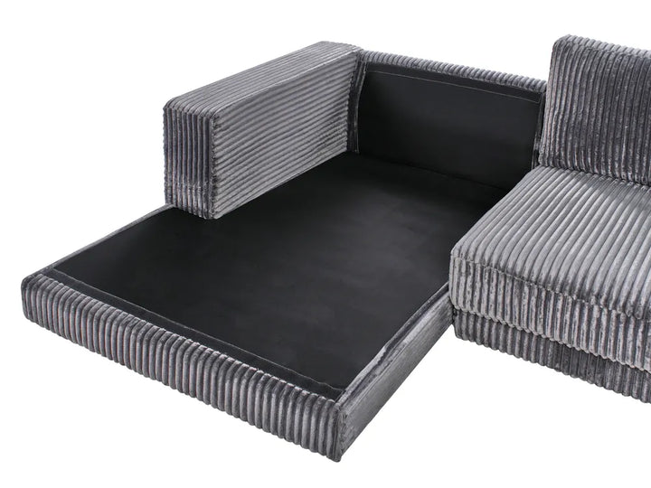 Corner Sofa 3 Seater Corduroy Dark Grey Right Hand Vardie