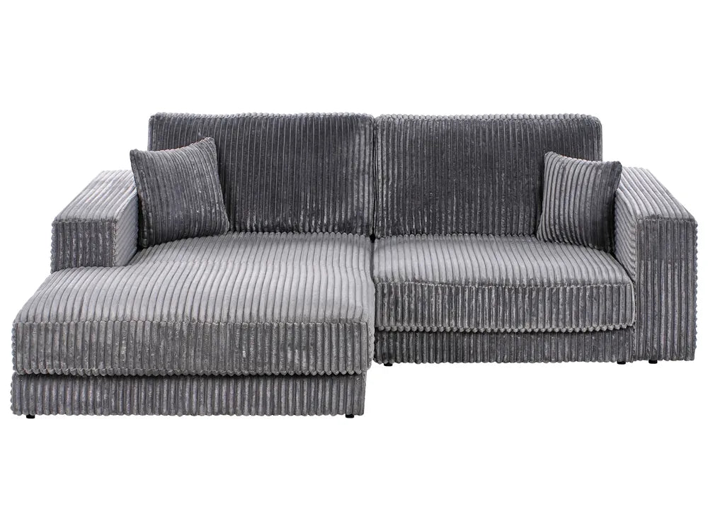 Dark grey jumbo cord corner sofa 3 seater right hand