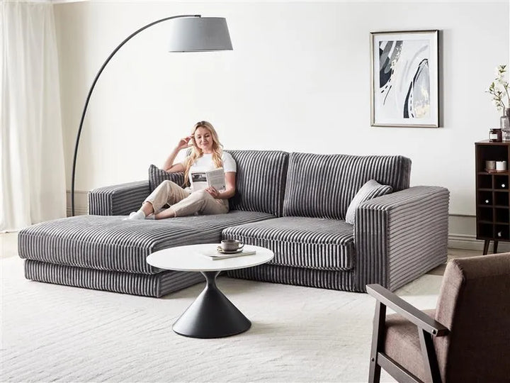 Corner Sofa 3 Seater Corduroy Dark Grey Right Hand Vardie