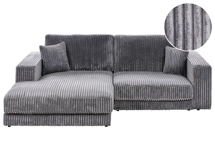 Corner Sofa 3 Seater Corduroy Dark Grey Right Hand Vardie