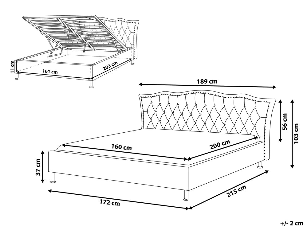 Ottoman Bed Velvet 160 x 200 cm (EU King Size) Dark Grey Minas
