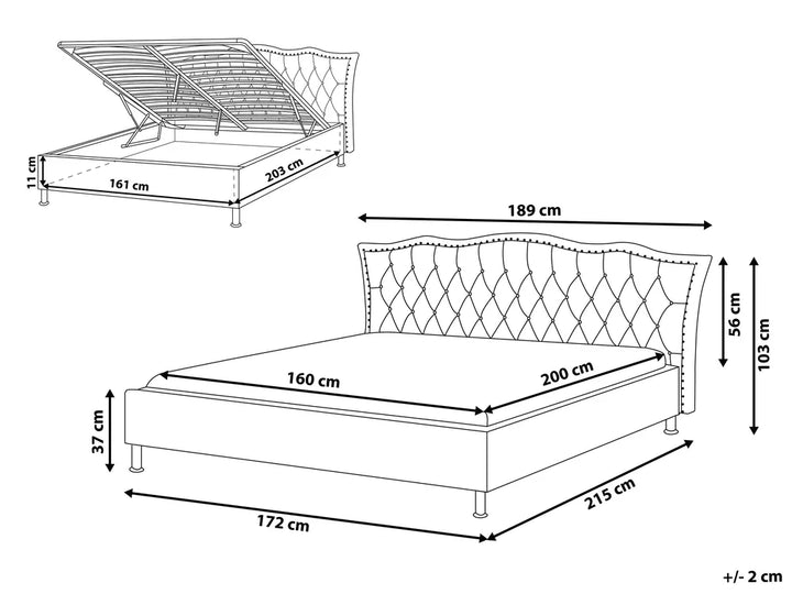 Ottoman Bed Velvet 160 x 200 cm (EU King Size) Dark Grey Minas