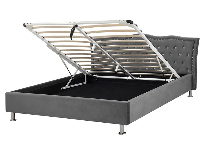 Modern dark grey storage bed with slatted base