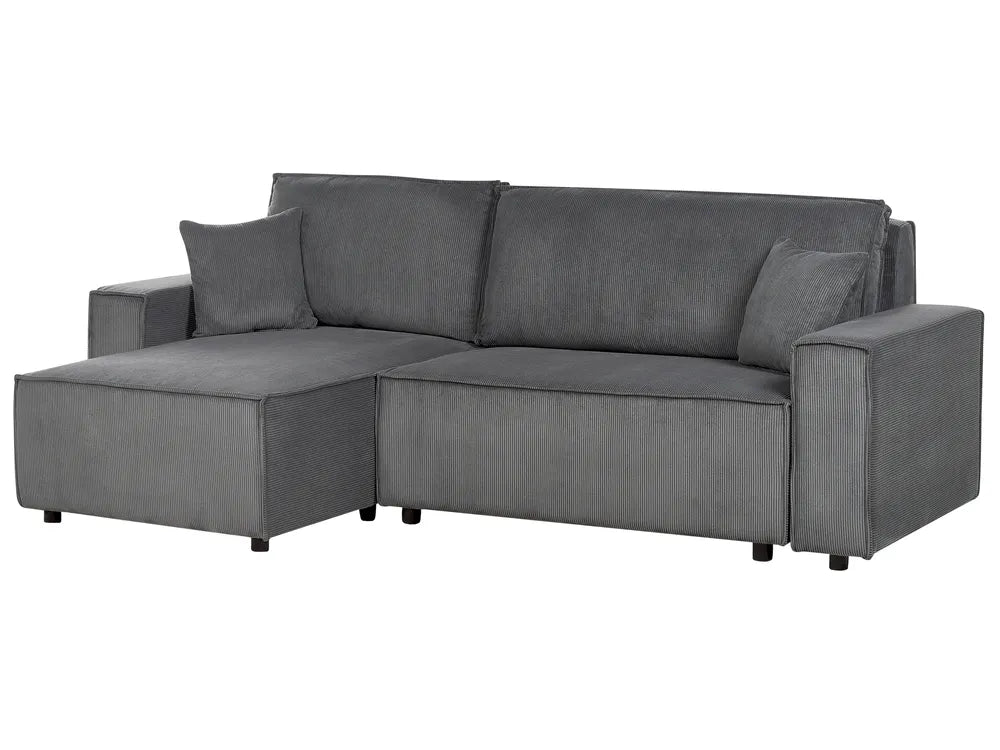 Corner Sofa Bed 3 Seater Corduroy Graphite Grey Right Hand Middale
