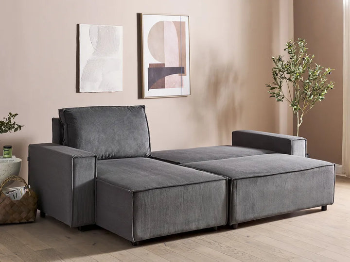 Corner Sofa Bed 3 Seater Corduroy Graphite Grey Right Hand Middale
