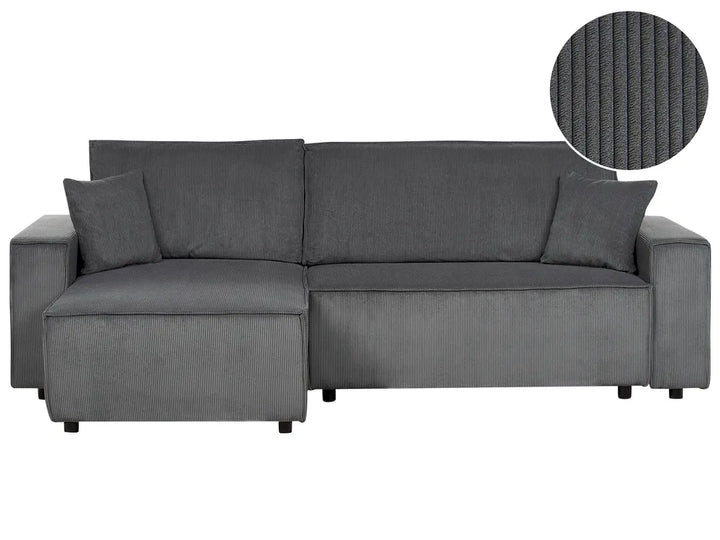 Corner Sofa Bed 3 Seater Corduroy Graphite Grey Right Hand Middale