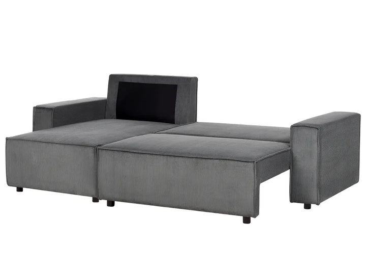 Corner Sofa Bed 3 Seater Corduroy Graphite Grey Right Hand Middale
