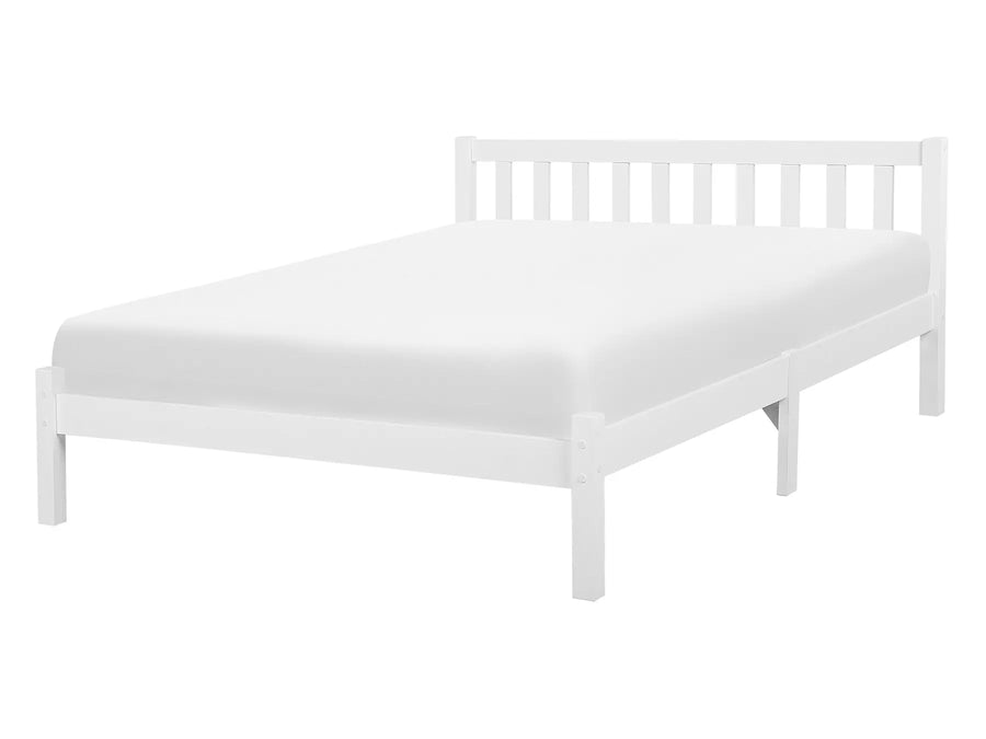 White wooden bed frame on a white background