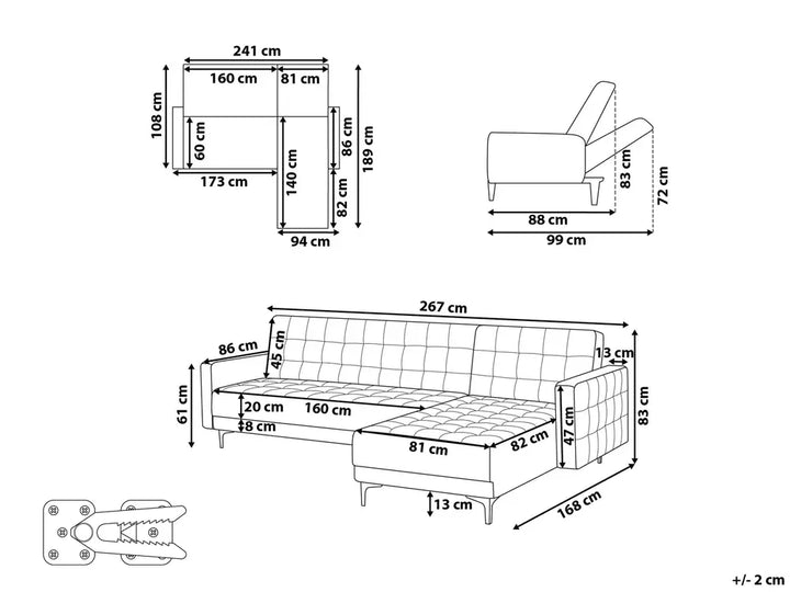 Modular Corner Sofa Bed 4 Seater Velvet Light Grey Left Hand Denby