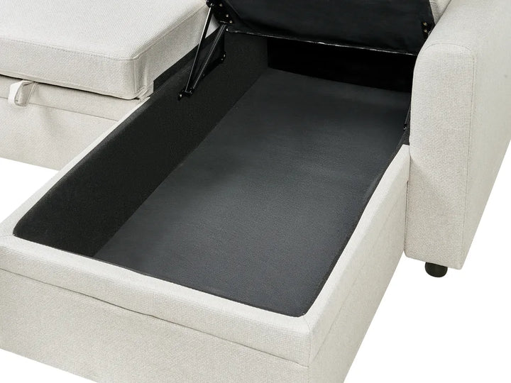 Corner Sofa Bed 3 Seater Faux Linen Light Beige Left Hand Azuri