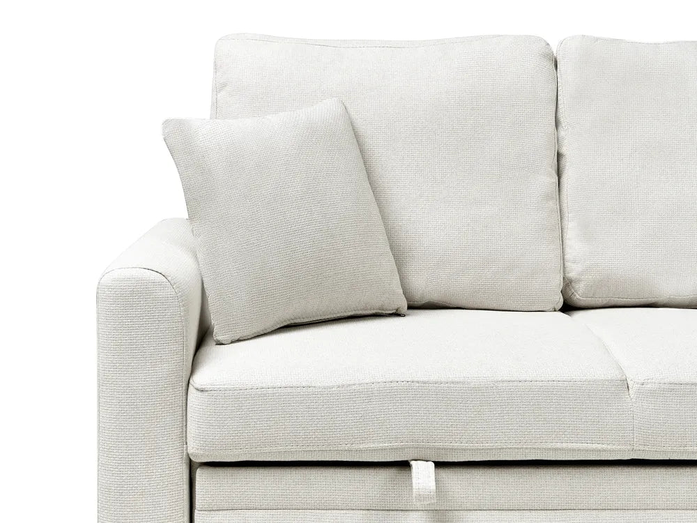 Corner Sofa Bed 3 Seater Faux Linen Light Beige Left Hand Azuri