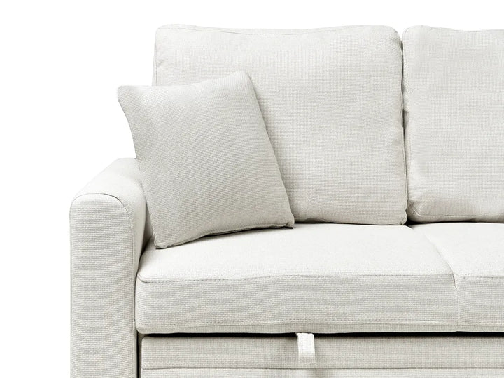 Corner Sofa Bed 3 Seater Faux Linen Light Beige Left Hand Azuri