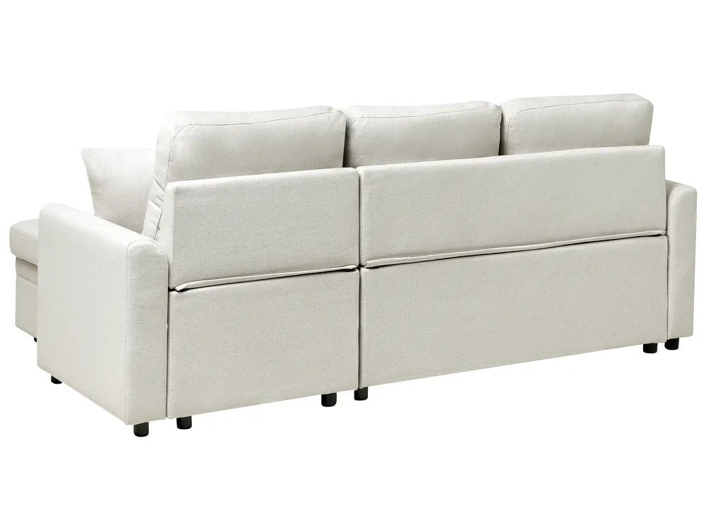 Corner Sofa Bed 3 Seater Faux Linen Light Beige Left Hand Azuri