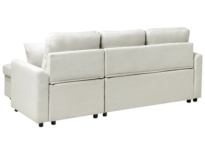 Corner Sofa Bed 3 Seater Faux Linen Light Beige Left Hand Azuri