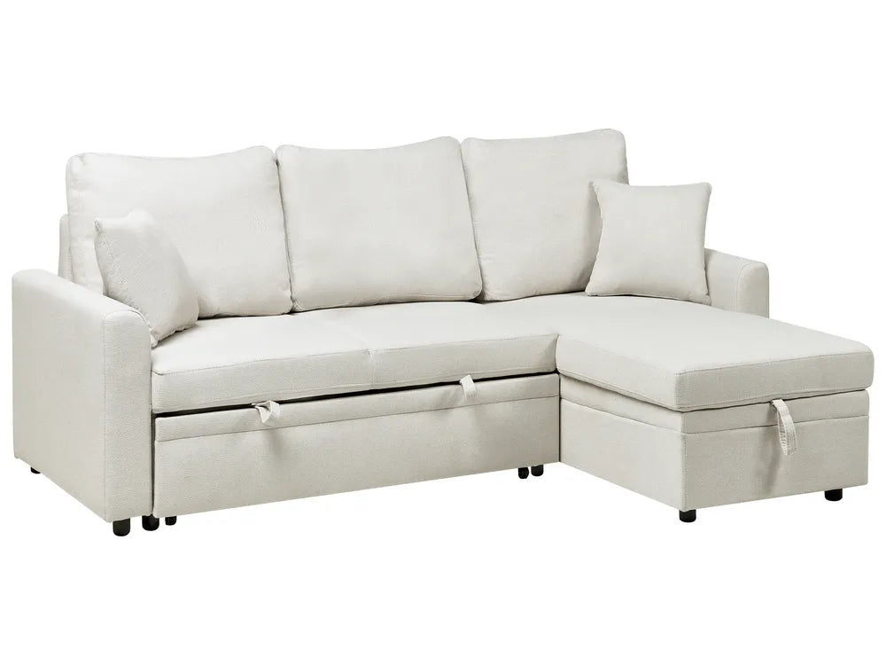 Corner Sofa Bed 3 Seater Faux Linen Light Beige Left Hand Azuri