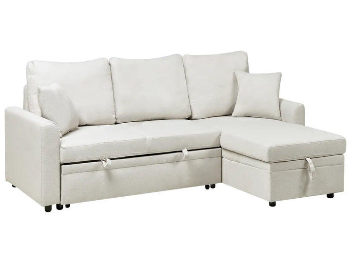 Corner Sofa Bed 3 Seater Faux Linen Light Beige Left Hand Azuri