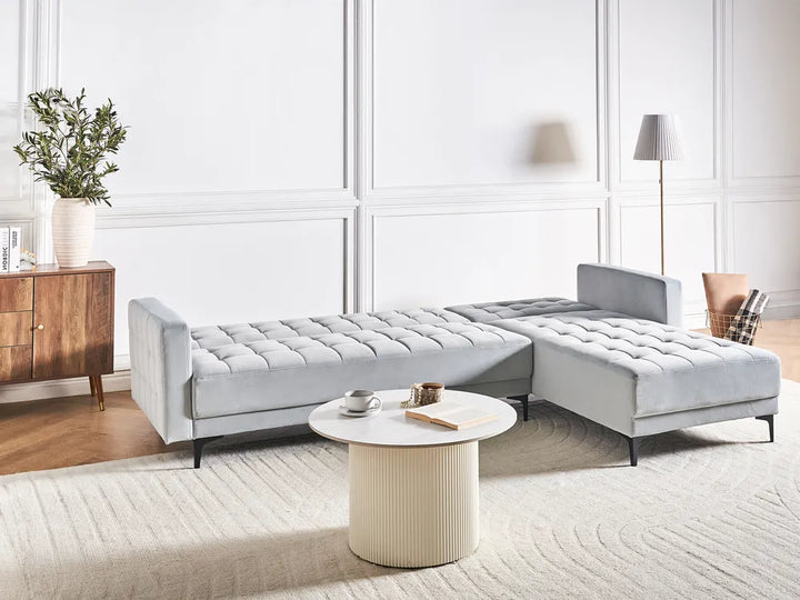 Modular Corner Sofa Bed 4 Seater Velvet Light Grey Left Hand Denby