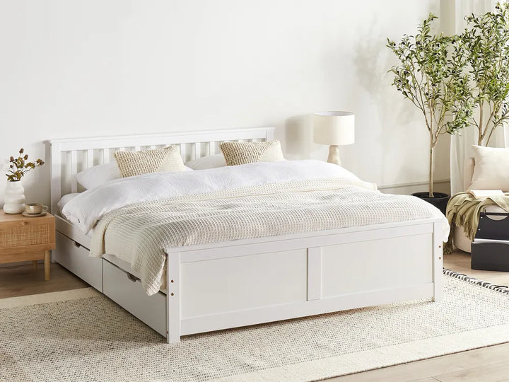 Bed with Storage Drawers Pine Wood 160 x 200 cm (EU King Size) White Belchertown