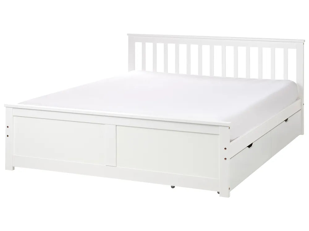 Bed with Storage Drawers Pine Wood 160 x 200 cm (EU King Size) White Belchertown