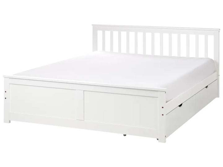 Bed with Storage Drawers Pine Wood 160 x 200 cm (EU King Size) White Belchertown